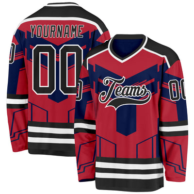 Custom Red Black Blue-White 3D Pattern Cyber Mecha E-sport Hockey Jersey