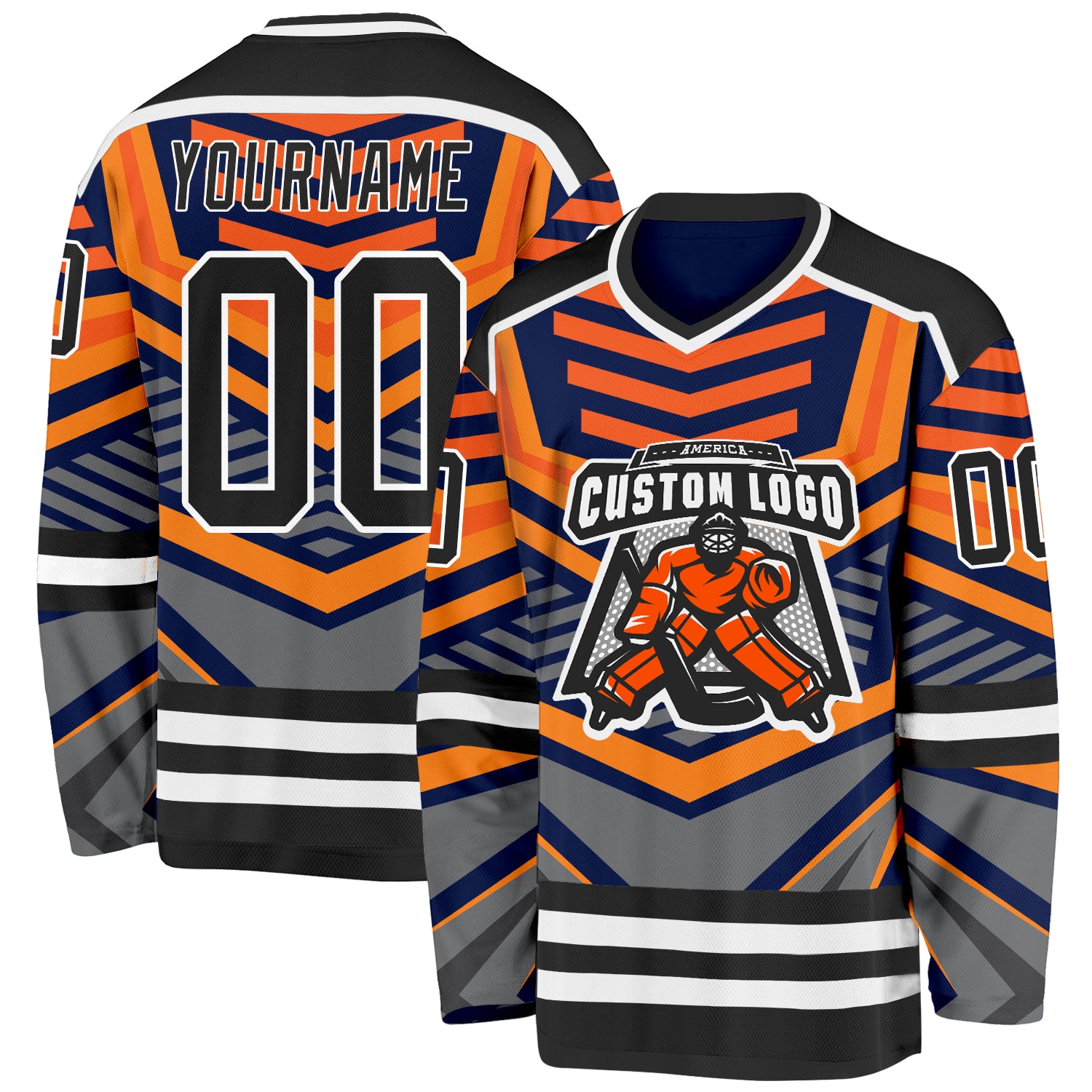 Custom Gray Black Orange-White 3D Pattern Cyber Mecha E-sport Hockey Jersey