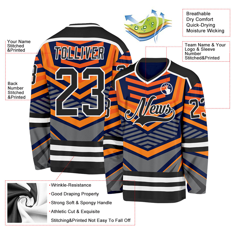 Custom Gray Black Orange-White 3D Pattern Cyber Mecha E-sport Hockey Jersey