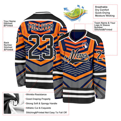 Custom Gray Black Orange-White 3D Pattern Cyber Mecha E-sport Hockey Jersey