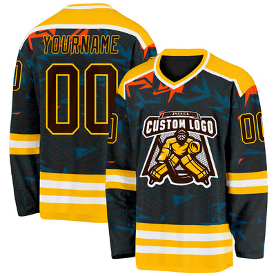 Custom Black Brown Yellow Orange Blue-White 3D Pattern Cyber Mecha E-sport Hockey Jersey