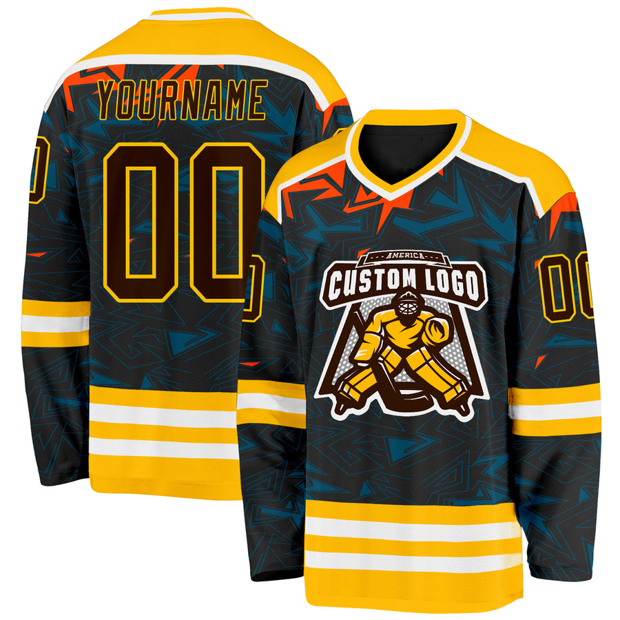 Custom Black Brown Yellow Orange Blue-White 3D Pattern Cyber Mecha E-sport Hockey Jersey