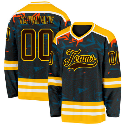 Custom Black Brown Yellow Orange Blue-White 3D Pattern Cyber Mecha E-sport Hockey Jersey
