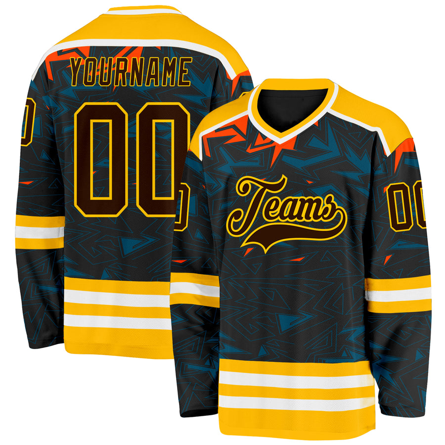 Custom Black Brown Yellow Orange Blue-White 3D Pattern Cyber Mecha E-sport Hockey Jersey