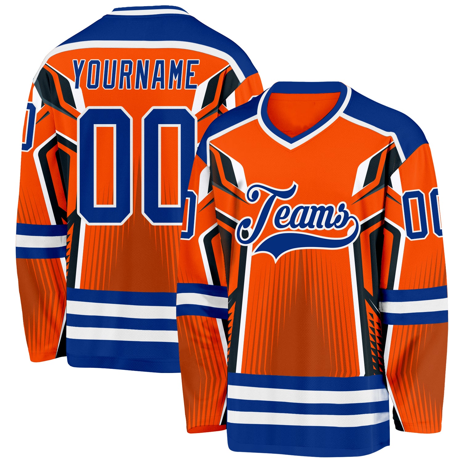 Custom Orange Royal-White 3D Pattern Cyber Mecha E-sport Hockey Jersey