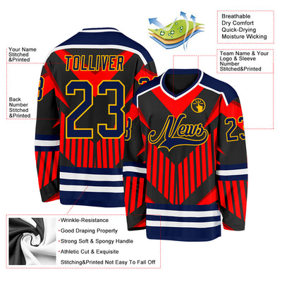 Custom Orange Navy Black-Gold 3D Pattern Cyber Mecha E-sport Hockey Jersey