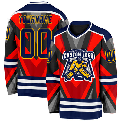 Custom Orange Navy Black Gray-Gold 3D Pattern Cyber Mecha E-sport Hockey Jersey
