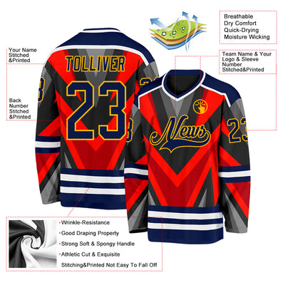 Custom Orange Navy Black Gray-Gold 3D Pattern Cyber Mecha E-sport Hockey Jersey