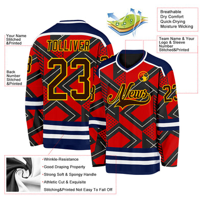 Custom Orange Brown Black Navy Yellow-White 3D Pattern Cyber Mecha E-sport Hockey Jersey