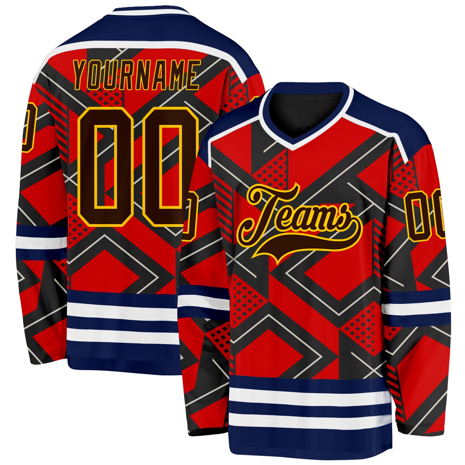 Custom Orange Brown Black Navy Yellow-White 3D Pattern Cyber Mecha E-sport Hockey Jersey