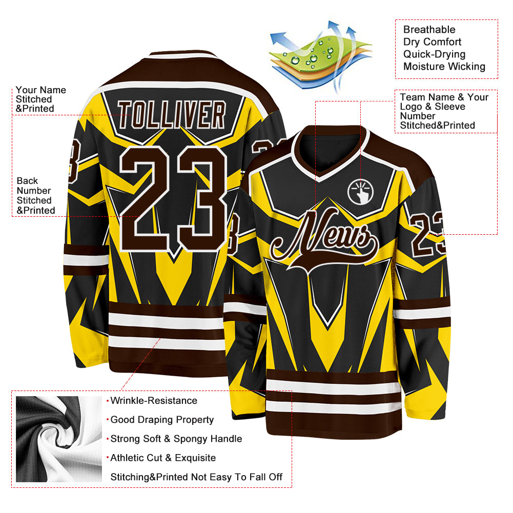 Custom Black Brown Yellow-White 3D Pattern Cyber Mecha E-sport Hockey Jersey