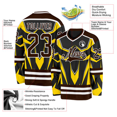 Custom Black Brown Yellow-White 3D Pattern Cyber Mecha E-sport Hockey Jersey