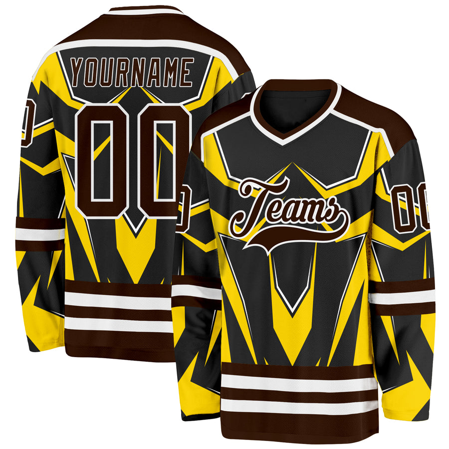 Custom Black Brown Yellow-White 3D Pattern Cyber Mecha E-sport Hockey Jersey