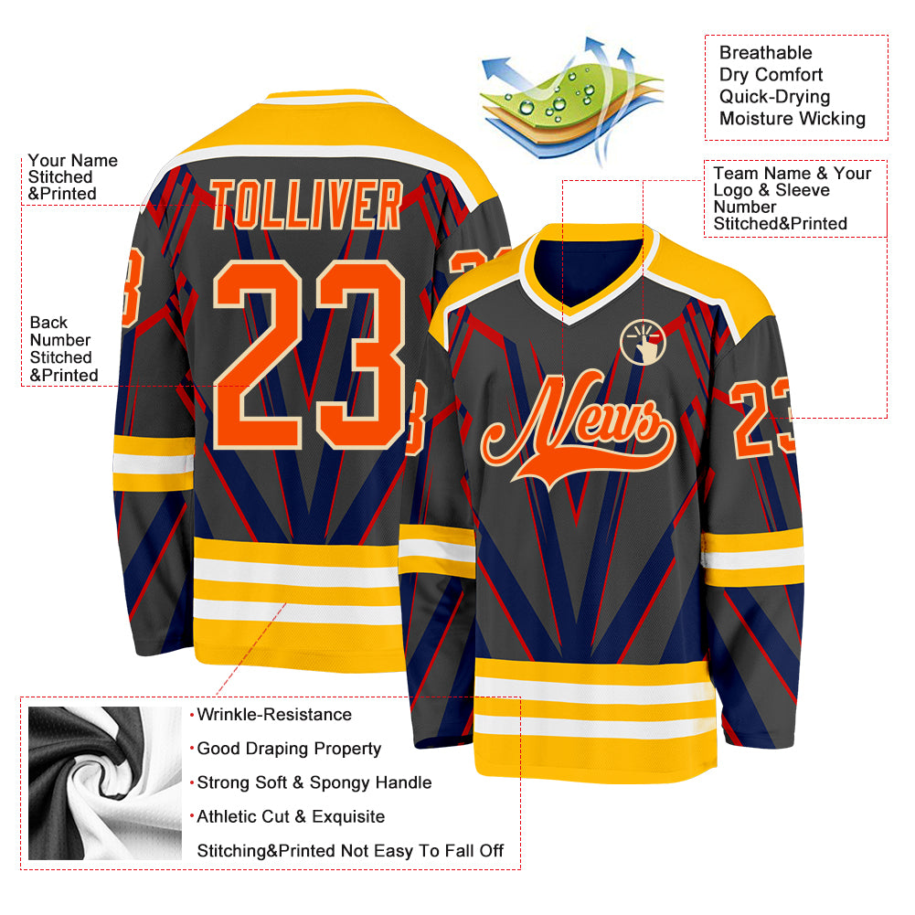 Custom Black Orange Gold Blue Cream-White 3D Pattern Cyber Mecha E-sport Hockey Jersey