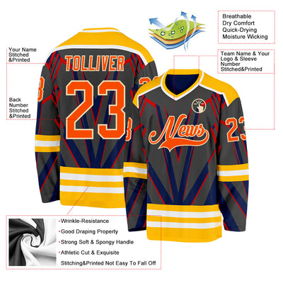 Custom Black Orange Gold Blue Cream-White 3D Pattern Cyber Mecha E-sport Hockey Jersey