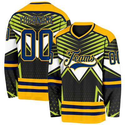 Custom Black US Navy Blue Green Navy Gold-White 3D Pattern Cyber Mecha E-sport Hockey Jersey
