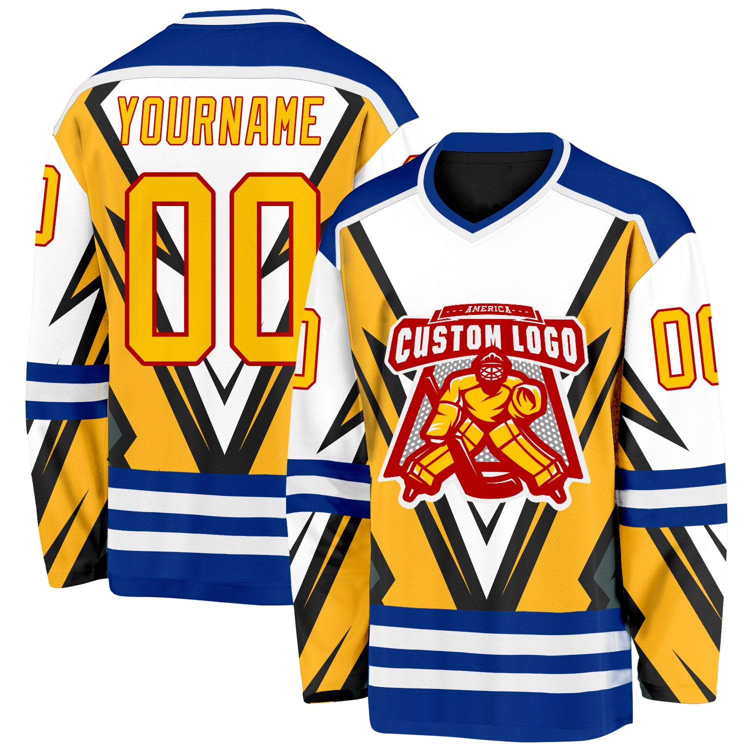 Custom Black Yellow Royal-Red 3D Pattern Cyber Mecha E-sport Hockey Jersey
