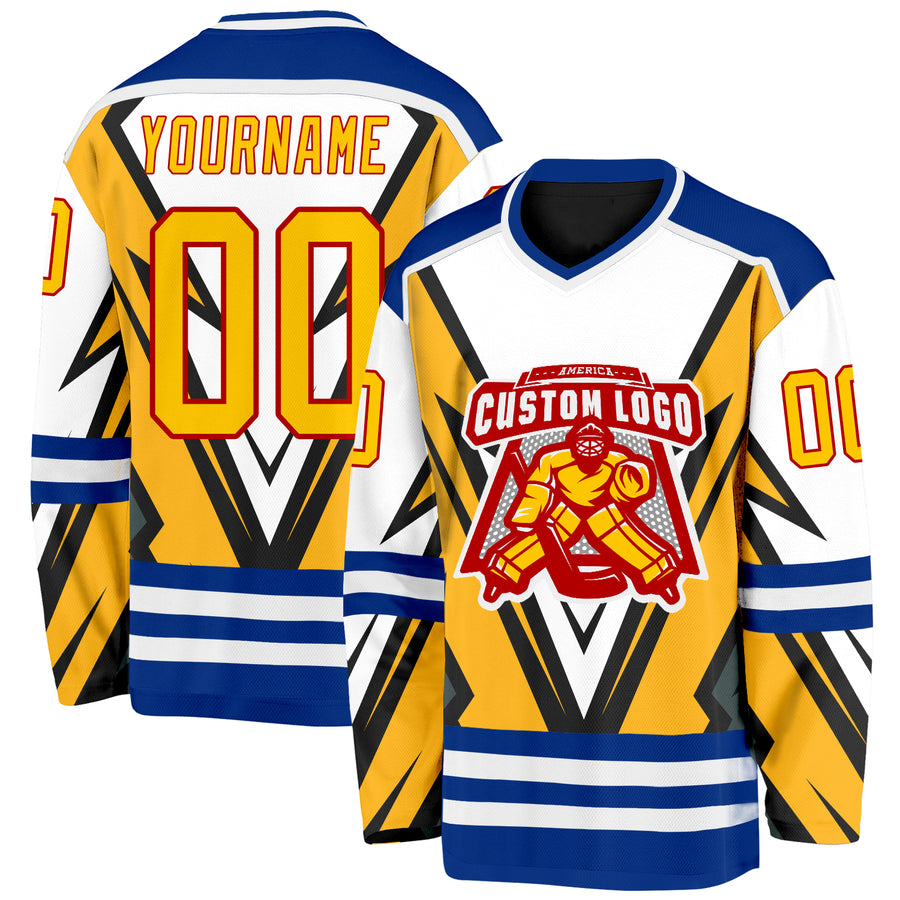 Custom Black Yellow Royal-Red 3D Pattern Cyber Mecha E-sport Hockey Jersey