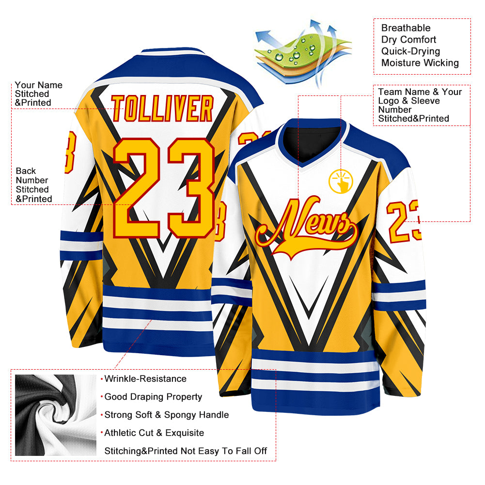 Custom Black Yellow Royal-Red 3D Pattern Cyber Mecha E-sport Hockey Jersey