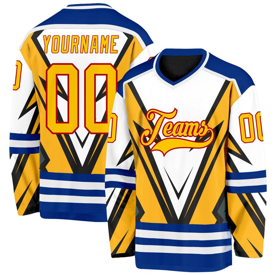 Custom Black Yellow Royal-Red 3D Pattern Cyber Mecha E-sport Hockey Jersey