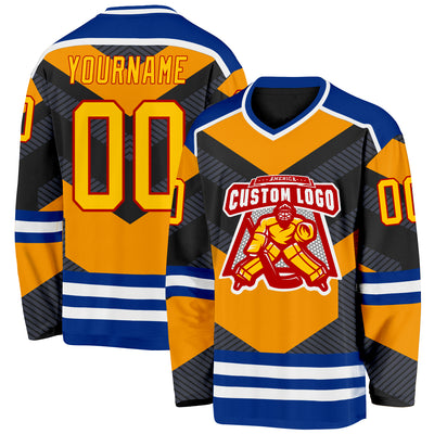 Custom Black Yellow Gray Royal Red-White 3D Pattern Cyber Mecha E-sport Hockey Jersey