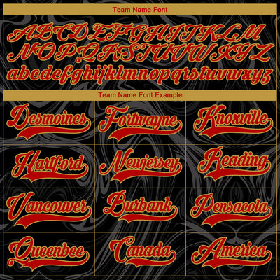 Custom Black Red Old Gold-White 3D Splash Art Hockey Lace Neck Jersey