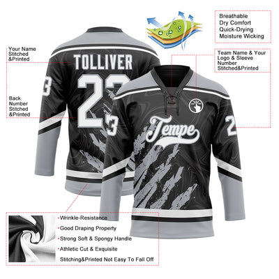 Custom Black White-Gray 3D Splash Art Hockey Lace Neck Jersey