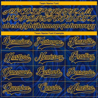 Custom Navy Gold-White 3D Splash Art Hockey Lace Neck Jersey