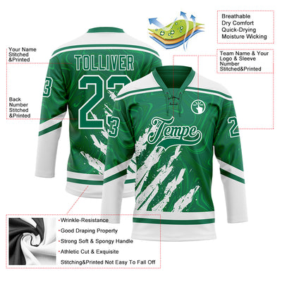 Custom Kelly Green White 3D Splash Art Hockey Lace Neck Jersey