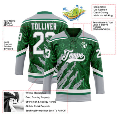 Custom Green White-Gray 3D Splash Art Hockey Lace Neck Jersey