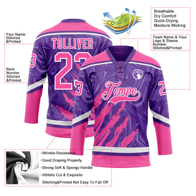 Custom Purple Pink-White 3D Splash Art Hockey Lace Neck Jersey
