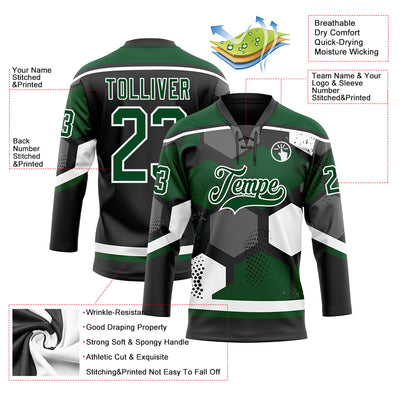 Custom Green Black-White 3D Pattern Geometric Shape Hockey Lace Neck Jersey