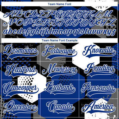 Custom Royal Black-White 3D Pattern Geometric Shape Hockey Lace Neck Jersey