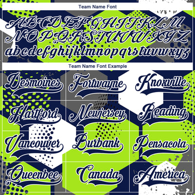 Custom Neon Green Navy-White 3D Pattern Geometric Shape Hockey Lace Neck Jersey