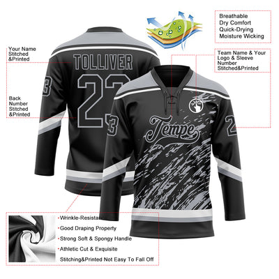 Custom Black Gray-White 3D Splash Art Hockey Lace Neck Jersey