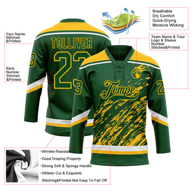 Custom Green Gold-White 3D Splash Art Hockey Lace Neck Jersey