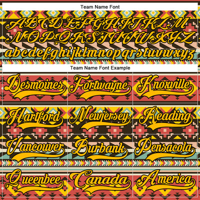 Custom Gold Black 3D Pattern Native Americans Tribal Indigenous People Hockey Lace Neck Jersey