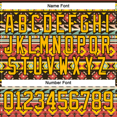 Custom Gold Black 3D Pattern Native Americans Tribal Indigenous People Hockey Lace Neck Jersey