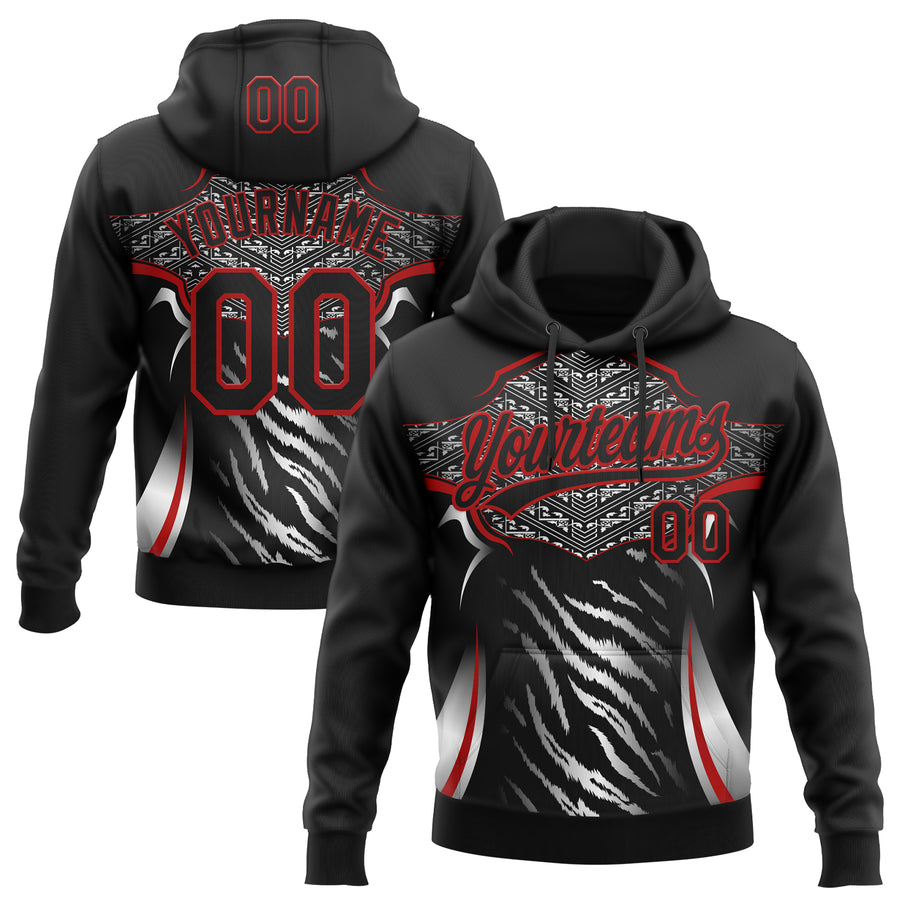 Custom Stitched Black Red-White E-sports Pattern Pullover Sweatshirt Hoodie