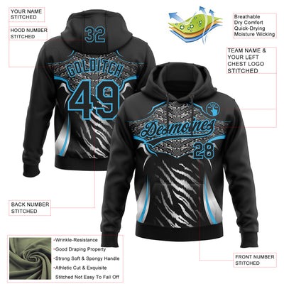 Custom Stitched Black Sky Blue-White E-sports Pattern Pullover Sweatshirt Hoodie