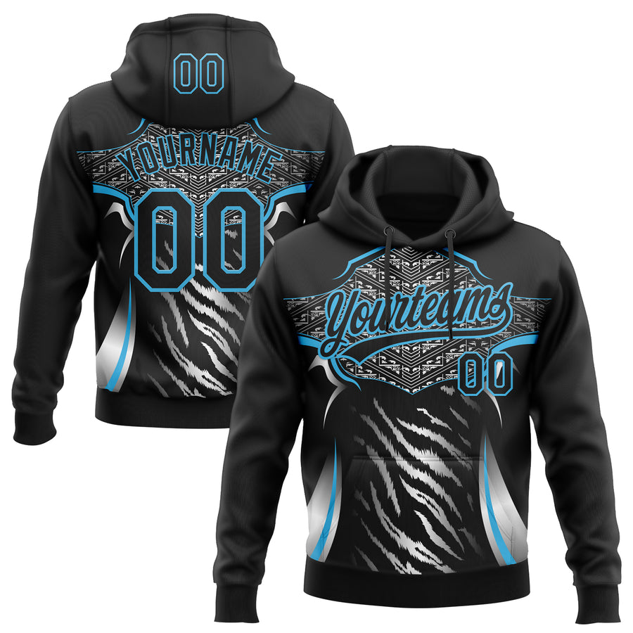 Custom Stitched Black Sky Blue-White E-sports Pattern Pullover Sweatshirt Hoodie