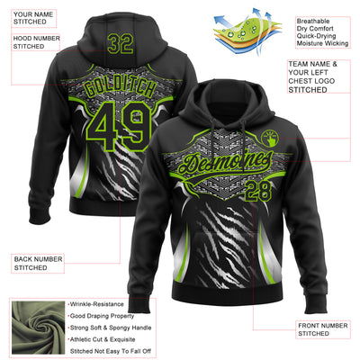 Custom Stitched Black Neon Green-White E-sports Pattern Pullover Sweatshirt Hoodie