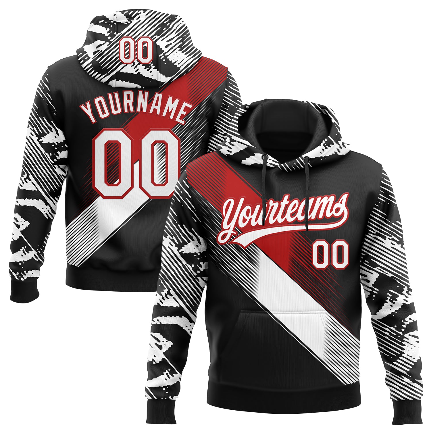 Custom Stitched Black White-Red E-sports Pattern Pullover Sweatshirt Hoodie