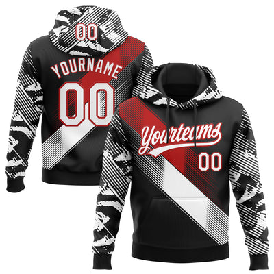 Custom Stitched Black White-Red E-sports Pattern Pullover Sweatshirt Hoodie