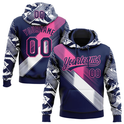 Custom Stitched Navy Pink-White E-sports Pattern Pullover Sweatshirt Hoodie
