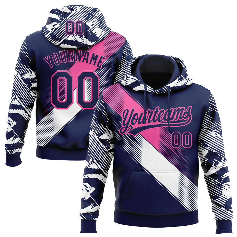 Custom Stitched Navy Pink-White E-sports Pattern Pullover Sweatshirt Hoodie