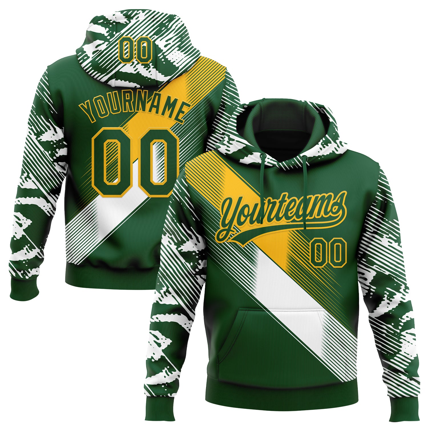 Custom Stitched Green Gold-White E-sports Pattern Pullover Sweatshirt Hoodie