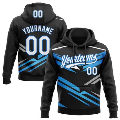Custom Stitched Black White-Sky Blue E-sports Pattern Pullover Sweatshirt Hoodie