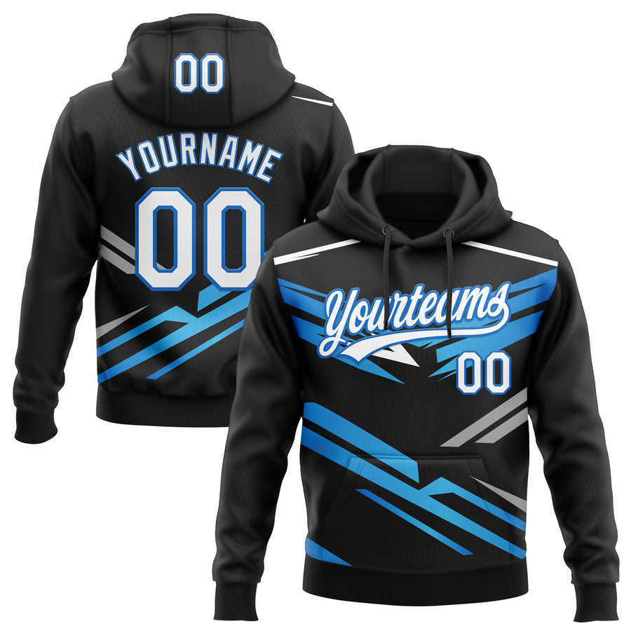 Custom Stitched Black White-Sky Blue E-sports Pattern Pullover Sweatshirt Hoodie