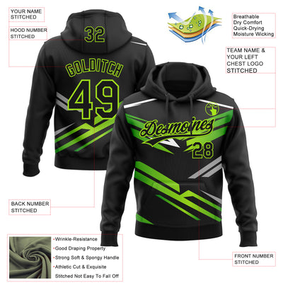 Custom Stitched Black Neon Green-White E-sports Pattern Pullover Sweatshirt Hoodie